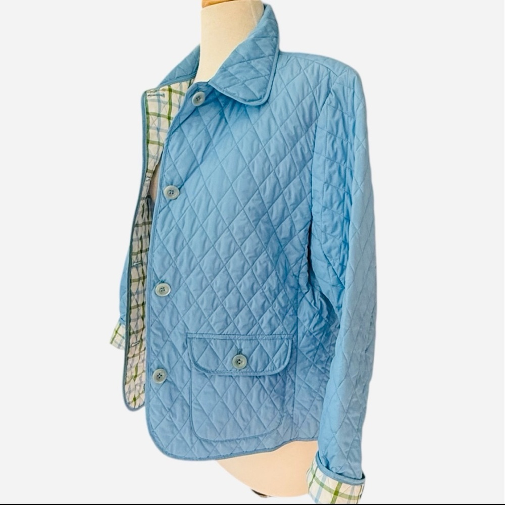 Lands' End Womens Thermolite Quilted Jacket Light Blue Plaid Lining Size Medium - Picture 3 of 13